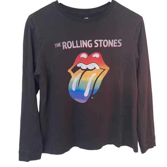 Bluenotes Official The Rolling Stones rainbow tongue lips long sleeve black top - Picture 1 of 6